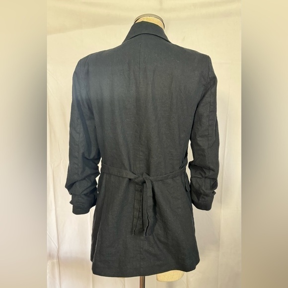 Scoop Linen-Blend Open Front Blazer with Tie Back and 3/4 Scrunch Sleeves - Picture 6 of 13
